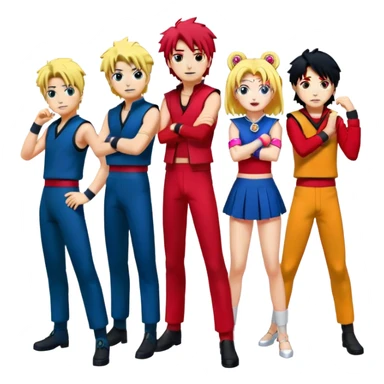 Icon for Anime Collage: Characters from Cowboy Bebop, Naruto, Bishoujo Senshi Sailor Moon and Kimetsu no Yaiba, each in their iconic poses and vibrant outfits, blended together with dynamic backgrounds. Transparent background. sticker