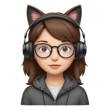 fille brune a lunette avec casque oreille de chat noir et gris sans boucle d'oreille sticker