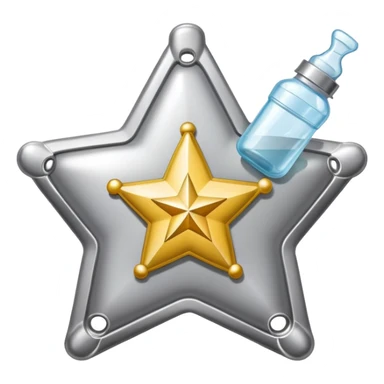 sheriff badge with star and baby feeding bottle in center sticker