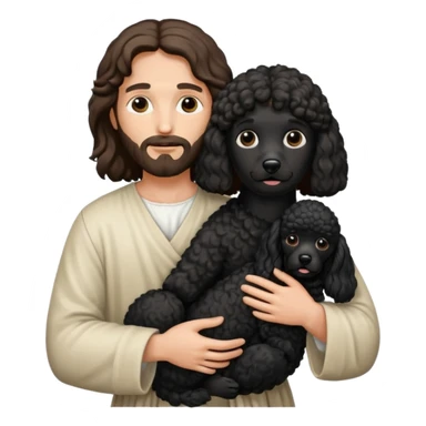 Jesus holding a black poodle  sticker