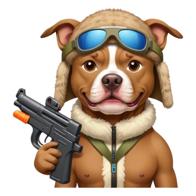 A PITBULL WEARING A NIKE  SKI ON ITS HEADWITH A TOY GUN sticker