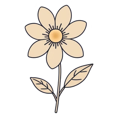 minimal line-art flower sticker, elegant thin stroke, soft beige tones, clean vector design, no background, modern aesthetic, 8k sticker