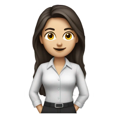 accountant-woman, with long dark brown hair and s sticker