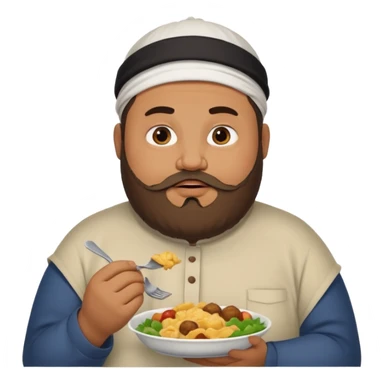 fat muslim man eating food sticker
