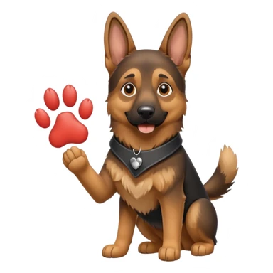 playful German Shepherd holding a paw print sign sticker