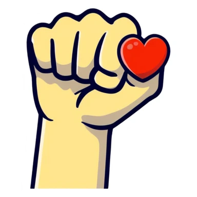 fist icon with a small heart floating above it, clean and modern sticker