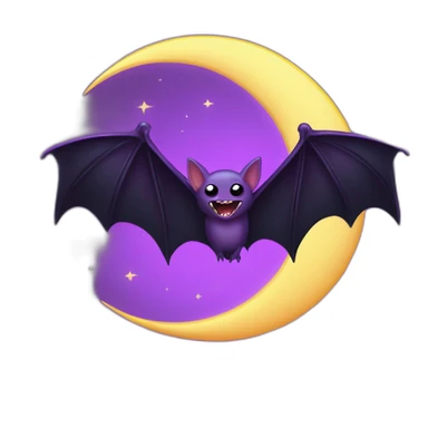 purple black vampire bat wings flying in front of large dripping crescent moon sticker