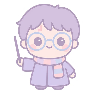 Harry Potter with glasses, lightning scar, and wand in kawaii style sticker