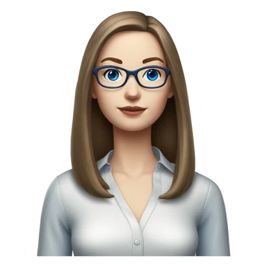 Hyper Realistic pale elegant model, straight shoulder length brown hair, glasses and blue eyes  sticker