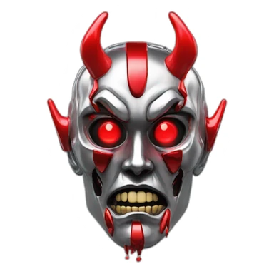 3d glitch chrome demon, red lazer eyes with letter B on the face, 3d, portrait sticker