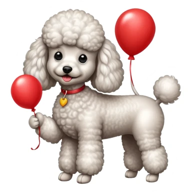 a poodle with a balloon sticker