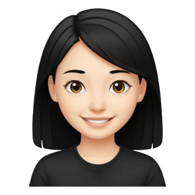 a pretty bratz fair girl with straight black hair, wearing a black tshirt, smiling sticker