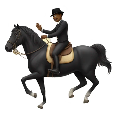 A black horse riding a man while a cat is clapping sticker