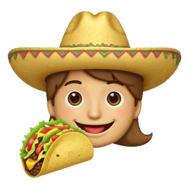 smile emoji with sombrero hat eating taco sticker