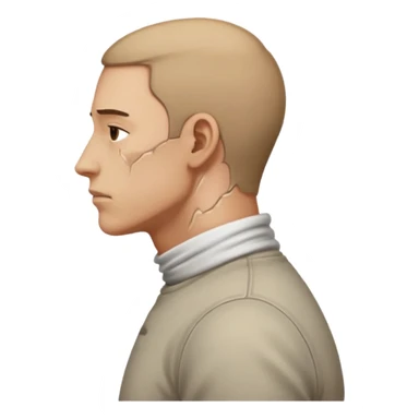 side view of man with bent neck, pain from the back of his neck sticker