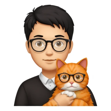 Veterinario hombre trigueño con lentes, con cabello negro y  un gato naranja sticker