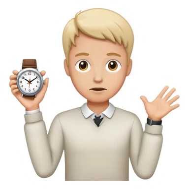 Person shrugging with a watch on sticker
