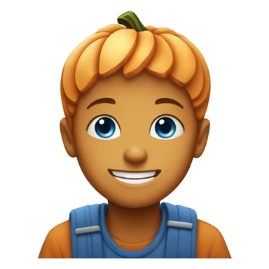 blue eyes boy sitting with pumpkin smile sticker