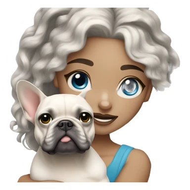 light-skinned and fair-haired blue eyes dancer with a French bulldog merle puppy sticker