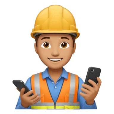 create an realistic emoji image of an construction worker typing on the phone sticker