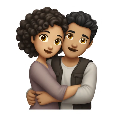 A half Asian man with dark hair and amber eyes embracing a half Asian woman with dark wavy curly hair and dark hazel eyes. They are in love sticker