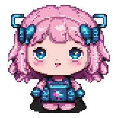 pixel art of a cute battery girl with big eyes, pink cheeks, playful pose sticker