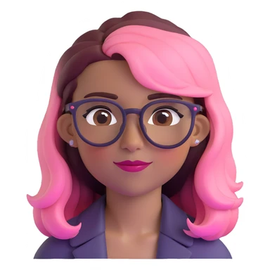 woman with gradient hair from dark to pink with glasses, brown roots, brown eyebrow, flirting sticker