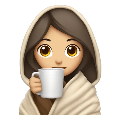Asian girl wrapped in cozy blanket drinking coffee sticker