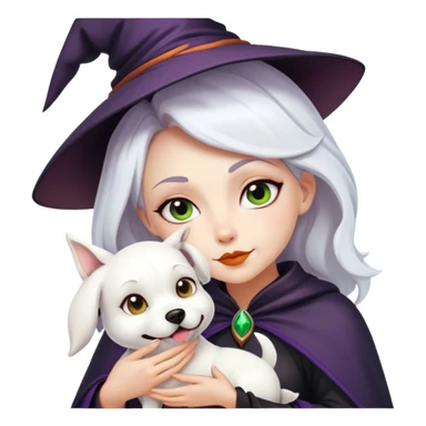 A witch with a white dog sticker