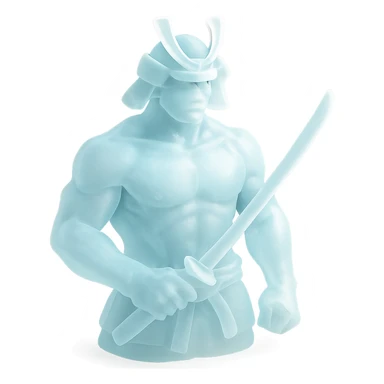 A muscular samurai with a frosted, translucent look sticker