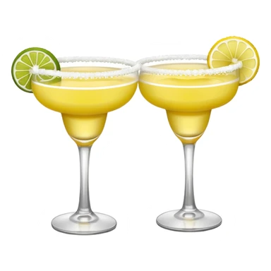 2 margarita cocktails. one is the classic margarita: yellowy with salt on the rim and a lemon. the other one is a spicy margarita: slightly more red color with a small red chili pepper instead of a lemon on the rim  sticker