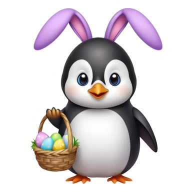 Penguin dressed like an Easter bunny holding an Easter basket sticker