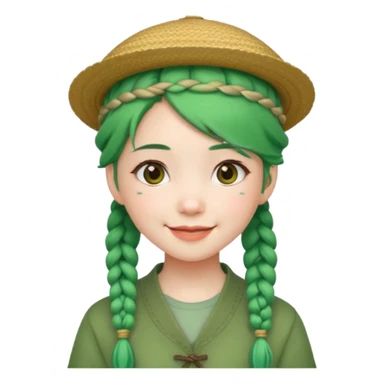 chinese girl green haired with braids an hat sticker