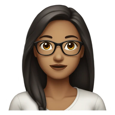Beautiful girl black eyes very long dark brown hair and glasses  sticker