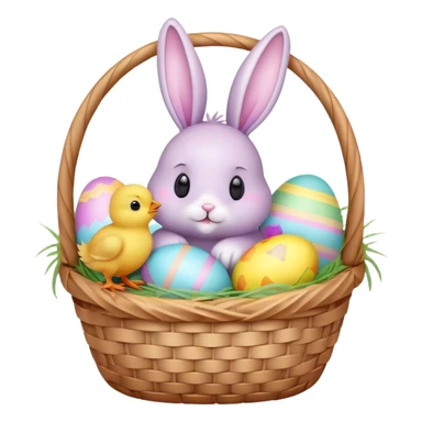 Pastel bunny in a basket of Easter eggs and a little yellow chic sticker