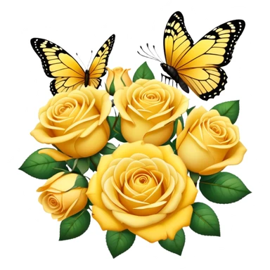Yellow rose bouquet with butterflies around it sticker