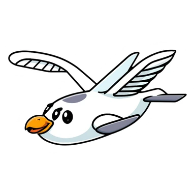 A cute airplane with a goose head and neck, flying with aircraft wings sticker