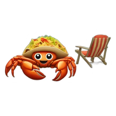 huge crab with huge taco, lying in a chair at the beach sticker