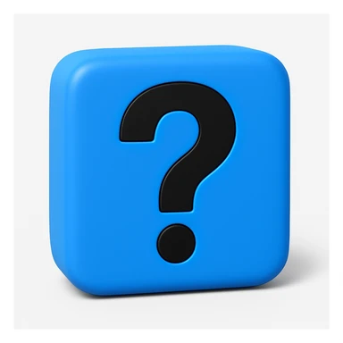 Create a 3D blue square with a black question mark on it, add a soft shadow for depth, in emoji style. sticker