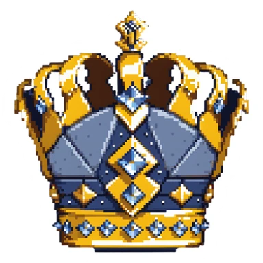 A navy blue king's crown with diamond gems and gold accents sticker