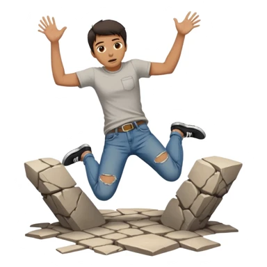 Floor cracking open under feet, character mid-jump sticker
