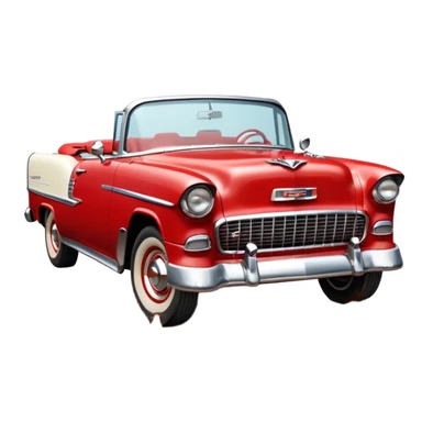 1955 Chevrolet Bel Air Convertible, Red-White color, with a bucket of brown mud pouring down on it, and the car itself is covered in brown dirt on the sides, which is stuck and clearly visible from all sides of the body. 32x32 pixels, aspect ratio: 1:1 sticker