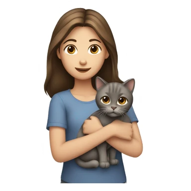 A girl with a brown hair holding a gray cat sticker