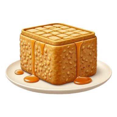 Cinematic Realistic Tempeh Dish Emoji, showcasing fermented soy cake cooked to a crispy finish rendered with lifelike textures and warm, inviting lighting. sticker
