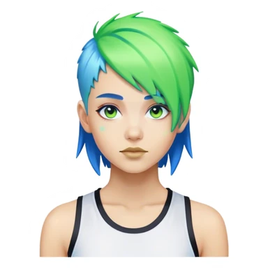 persona con cabello azul y verde fosforscente deportivo y futurista sticker