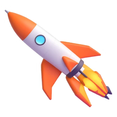 Space rocket, three-dimensional, in a cartoon style, on a white background, bright colors, with a perspective composition, high saturation, prominent details, floating effect, lively atmosphere sticker