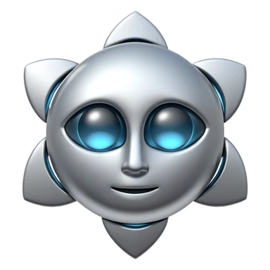 abstract amulet emoji, liquid metal form, symmetrical design, mystical futuristic 3D icon, isolated on white sticker