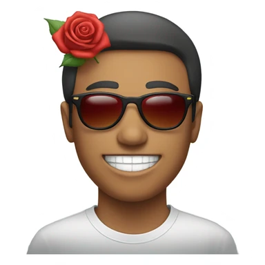 Smiling with sunglasses and a rose in the mouth  sticker