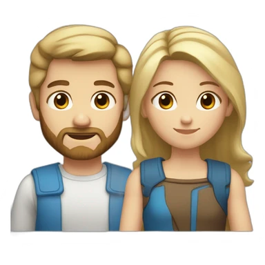 Couple consisting of a boy with blonde hair and blue eyes and beard and a girl with brown straight hair and brown eyes sticker