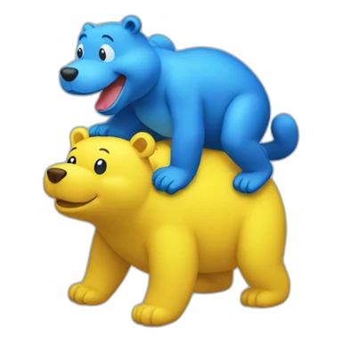 Yellow yoshi riding on top of a blue bear sticker